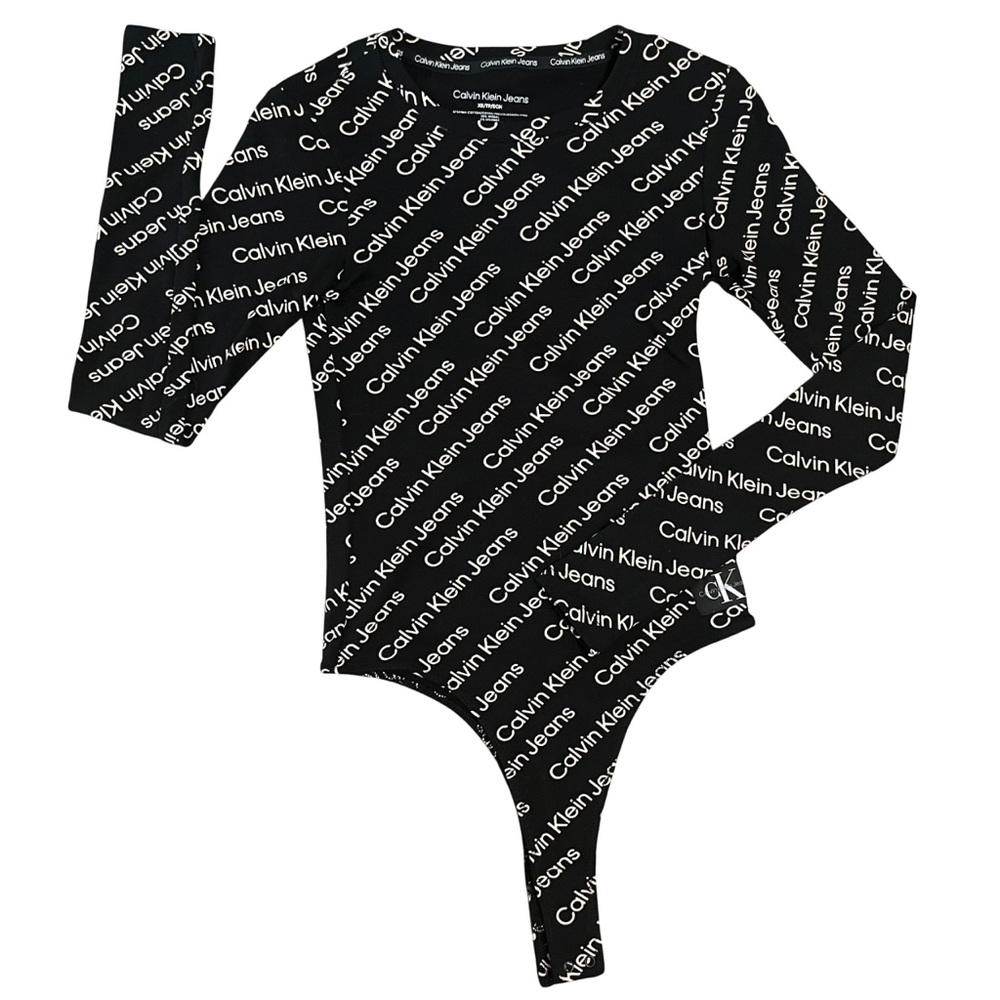 Calvin Klein Jeans Monogram All Over Long-Sleeve Bodysuit